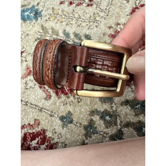 Mezlan Men's Brown Genuine Woven Leather Overlay Buckle Belt Size 32 - Picture 1 of 6